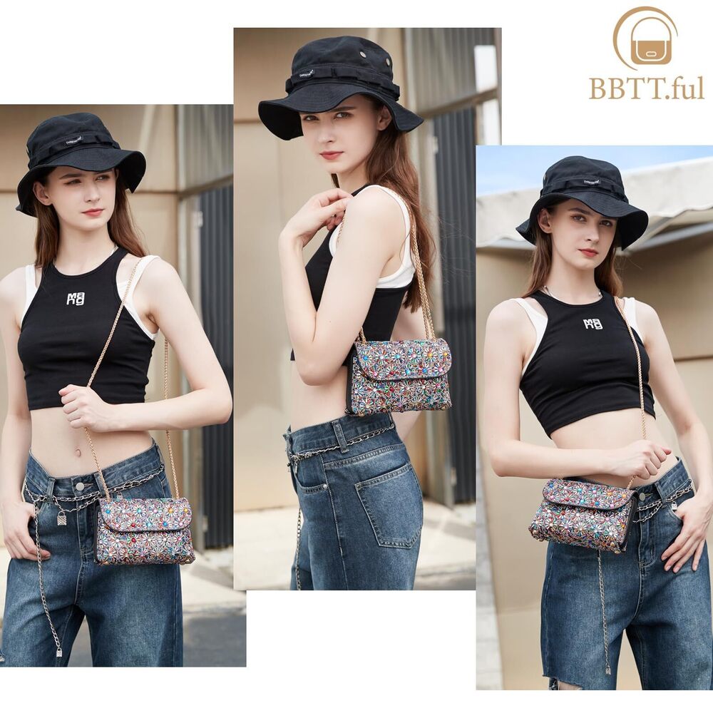 9045 Shoulder Bags Crossbody Bag Purses Handbags Crystals Rhinestone - Picture 2 of 6